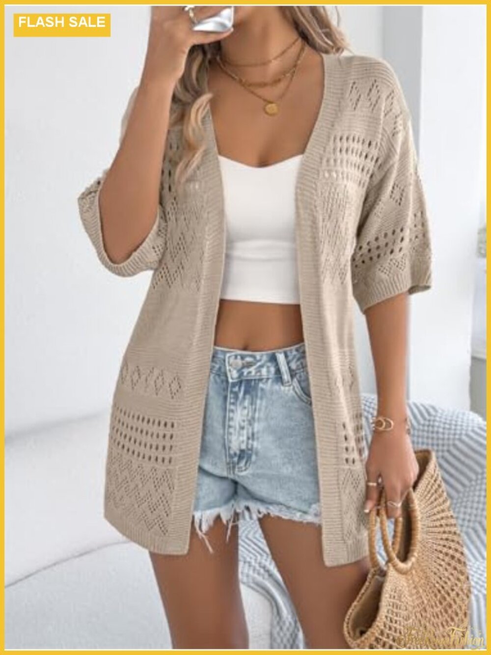 Crochet Cardigan Sweaters for Women Summer Beach Cover Up Lightweight Knit - Picture 2 of 5